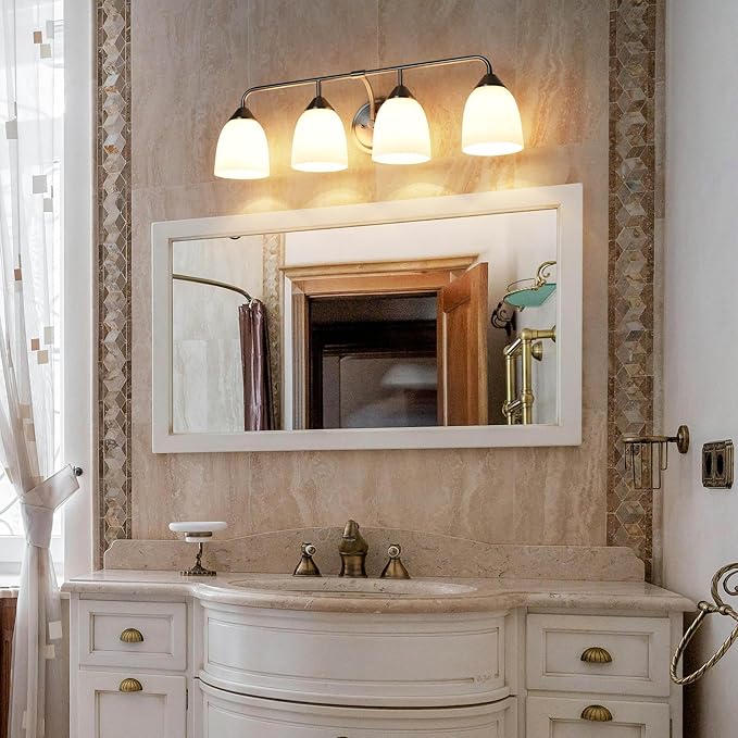 4-Light Traditional Bathroom Vanity Light Fixtures Over Mirror, Modern Vanity Lights for Living Room, Standard E26 Base, Brushed Nickel