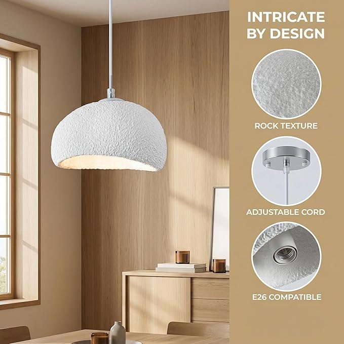 Wabi Sabi Pendant Light 15.7 inch - Modern Japanese Ceiling Fixture for Dining Room, Kitchen Island, Hallway, Bedroom, Restaurant - White Hanging Lamp with E26 Base (40cm/15.7in)