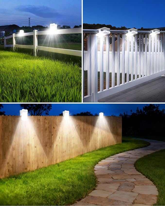 Clip on Solar Lights for Fence, 3 Modes Solar Motion Lights Outdoor Waterproof, 60LEDs 500LM Portable Security Light for Fence, Deck, Garage, Camping, USB Charging, 4 White