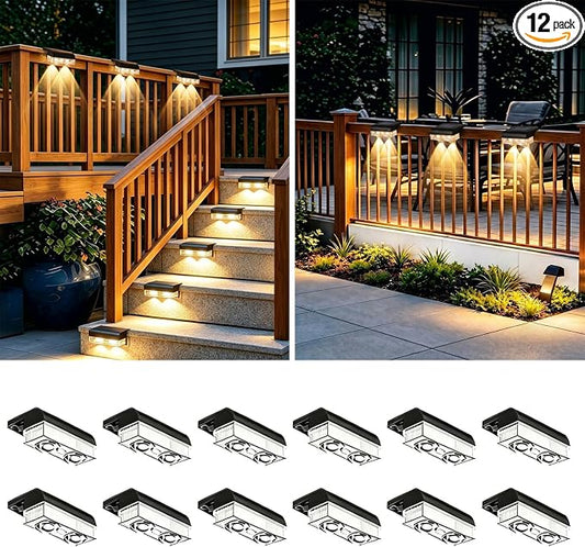 Solar Fence Lights Outdoor, Brighter Focused Lens Solar Powered Wall Lighting, Waterproof LED for Outside Up to 12+ Hrs | Backyard/Railing/Step/Patio/Wall Decor & Renovation (12 Pack)