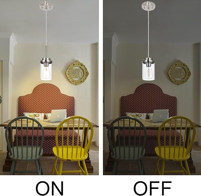 MELUCEE 1-Light Small Glass Pendant Lights Brushed Nickel, Adjustable Hanging Lamp Ceiling for Dining Room Kitchen Island, Mini Chandelier with Clear Glass Shade