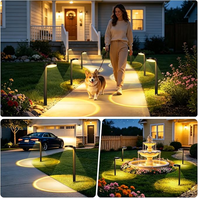 APONUO Solar Pathway Lights Outdoor, 3 Color Temperatures Selectable CCT, Focused Ground Spot Lens, Brighter Up to 12 Hrs IP65 Waterproof Path Lights for Walkway Driveway Yard Garden, Black, 8 Pack