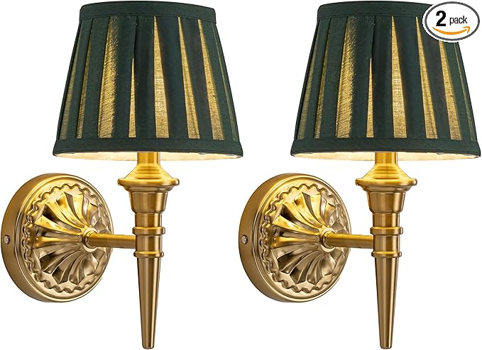 KDG Cordless Wall Sconces Set of 2, Small Wireless 5200mAh Rechargeable Battery Fabric LED Wall Lamps, Portables Lightings for Wall Painting, Living Room, Bedroom, Hallway, Gifts, Night Light (Green)