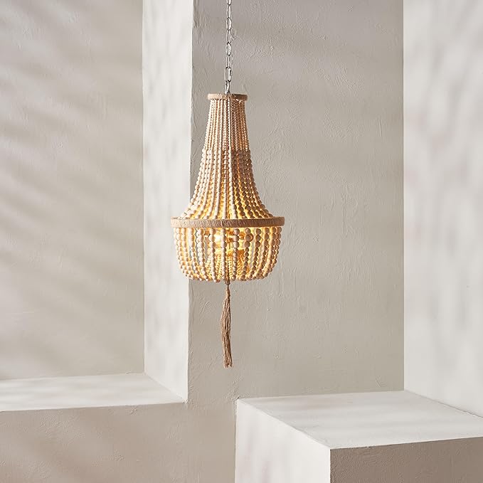 SAFAVIEH PND4082A Wynne Bohemian Adjustable Brown Beaded Tassel 2-Light (LED Bulbs Included) Pendant