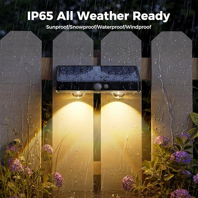 kolpop Warm White Solar Fence Lights Outdoor,Fence Lights Solar Powered with Motion Sensor,IP65 Waterproof,3 Modes LED Solar Lights for Patio,Backyard,Railing,Wall,Nighttime,Party,Pool,6 Pack