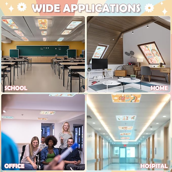 8Pcs Fluorescent Light Covers for Classroom Ceiling Lights,4 x 2 Feet Inspirational Sayings Magnetic Light Cover for Office Hospitals Home Drop Ceiling Windows Decorations (Groovy)
