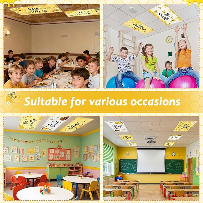 8 Pcs Fluorescent Light Covers with 80 Magnets Decorative for Classroom Ceiling Light 4 x 2 Feet Magnetic Lights Covers Filter Easy Install for Office Hospitals & Home Drop Ceiling Supplies (BEE)