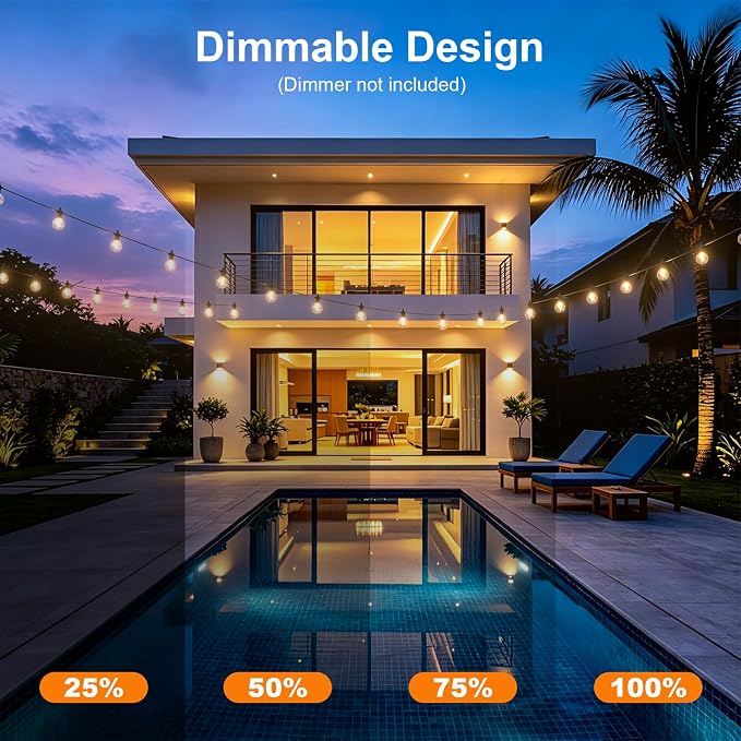 Kawaya Upgarded 100FT Outdoor String Lights with 50+2 G50 Globe Blubs, IP65 LED Patio Lights Outdoor Waterproof, Shatterproof Hanging Lights Outside for Porch Bistro Backyard Gazebo Balcony Cafe