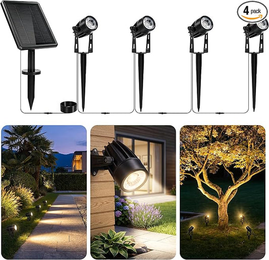 pearlstar Solar Spot Lights Outdoor Palm Tree Uplights 4pack 2-in-1 Stake&Wall Mounted Landscape Spotlights IP65 Waterproof for Flag Pool Yard Garden Pathway, Dusk to Dawn Auto Warm White Light