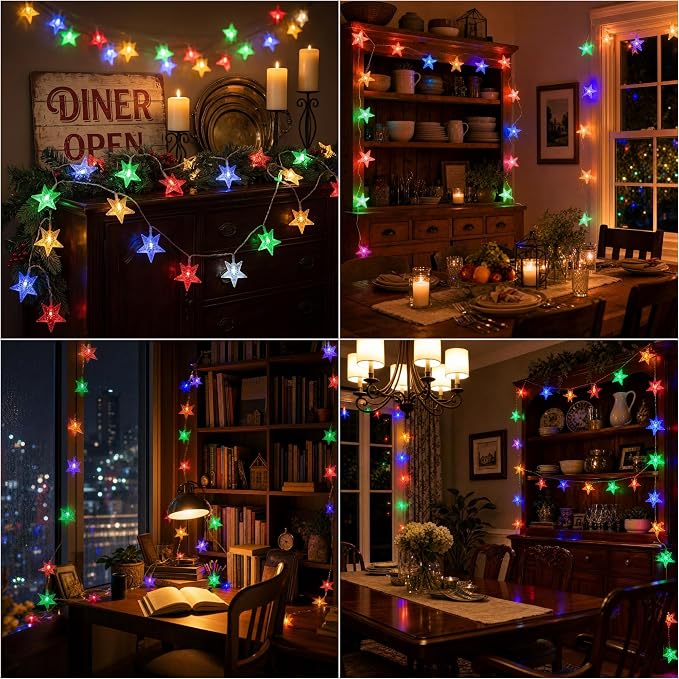 ITICdecor Star String Lights 15 FT 30 LED Fairy Christmas Light Battery Operated Indoor Outdoor Twinkle Lights Bedroom Decor for Party Wedding Xmas Tree (Multicolor)