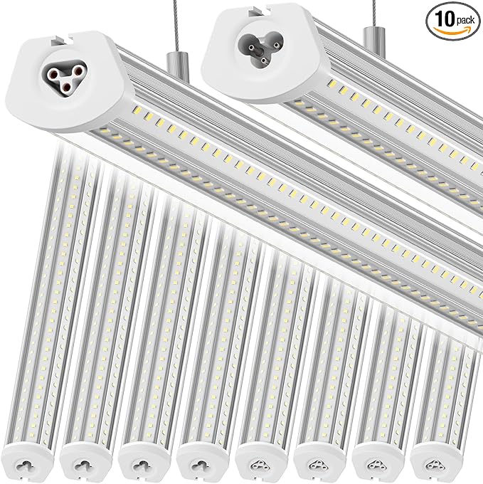 Barrina 8FT LED Shop Light, 140W 17000LM 5000K, U-Shaped 3 Rows LED Garage Lights, Linkable, Hanging & Flush Mount, 8 Foot Commercial LED Shop Lights for Garage, Workshop, Kitchen, 10 Packs, Silver