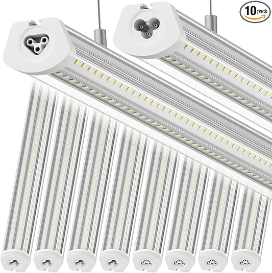 Barrina 8FT LED Shop Light, 140W 17000LM 5000K, U-Shaped 3 Rows LED Garage Lights, Linkable, Hanging & Flush Mount, 8 Foot Commercial LED Shop Lights for Garage, Workshop, Kitchen, 10 Packs, Silver