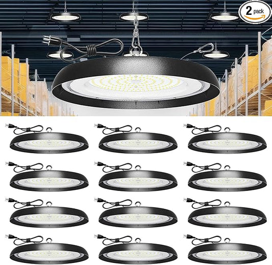 12Pack 300W UFO LED High Bay Light,33000lm 6000K Daylight 3000W Equivalent with 59inch US Plug Cable Garage Lights Commercial Warehouse Bay Light for Garage Factory Lowbay Area Lighting
