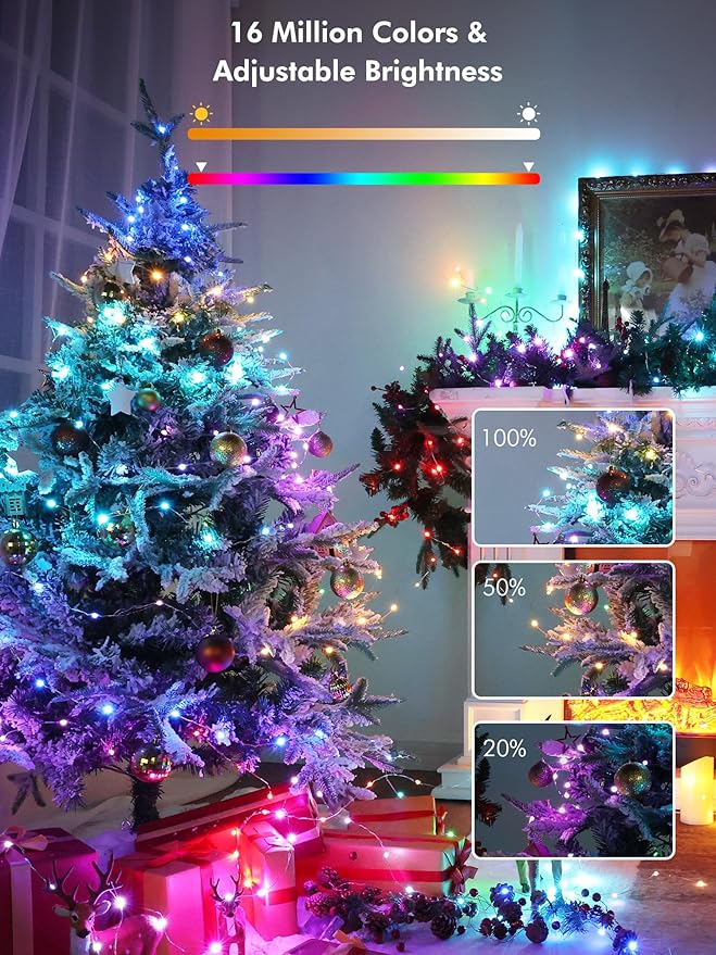 BrizLabs Smart Fairy String Lights, 66ft 200 LED WiFi 4th of July Fairy Lights App Control, Dimmable Red White Blue Light Rainbow Christmas Light, Music RGB Xmas Lighting Work with Alexa & Google Home