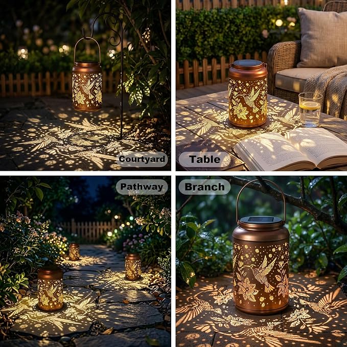 Birthday Day Gifts for Women, Garden Decor Hummingbird Solar Lanterns Outdoor Waterproof, Mothers Day Gifts for Mom Grandma, Hanging Solar Lights Outside Gardening Gifts