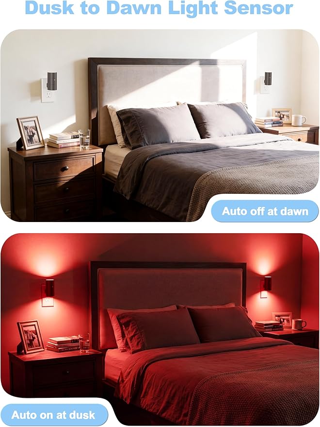 VOLISUN Red Night Light Plug into Wall, LED Night Lights with Light Sensor, Sleep Aid Red, Dimmable Night Light for Christmas, Holiday Decor, Hallway, Bedroom, 2 Pack