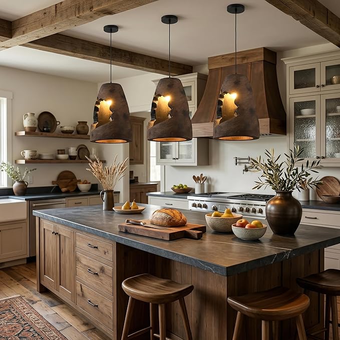 JAYMP Wabi Sabi Pendant Light for Dining Room Kitchen Island Hallway Farmhouse Hanging Lamp E26 Base Retroism Style Wine Bottle Shape Lighting Fixture, 1 Pack (Antique Brown,A Shape, D35×H51cm)