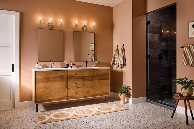 Kichler Madden 3-Light Bathroom Vanity Light Fixture with Clear Glass in Champagne Bronze, Modern Wall Mount Lighting for Single Vanity Mirror (10.5" x 24"), 55185CPZ