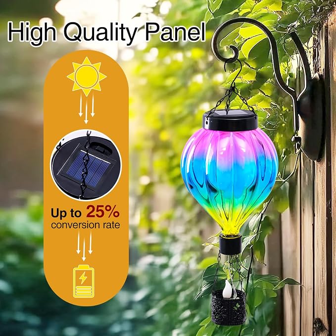 Patriotic Hot Air Balloon Solar Lantern for Garden Decor Halloween Christmas Party,Hanging Flickering Flame Outdoor Lights for Trees,Colorful Decorations for Party,Gifts for Mom (Gradient)