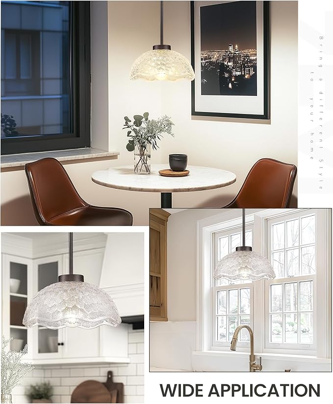 zeyu 1-Pack Adjustable Hanging Light, Bronze Pendant Light, Kitchen Island Hanging Ceiling Light with Clear Hammered Glass, Oil Rubbed Bronze Finish, ZJX116M1L ORB