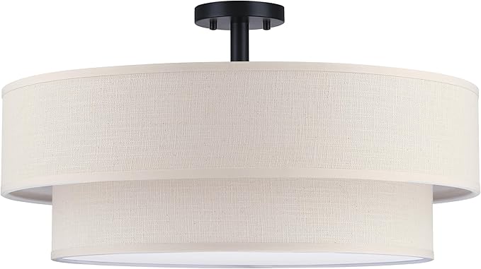 6 Lights 26 Inch Semi Flush Mount Close to Ceiling Light Fixture,Cream Fabric Shade Black Finish for Bedroom,Living Room,Dining Room Hallway