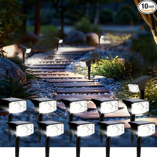 SOLPEX Solar Spot Lights Outdoor Waterproof IP65, Landscape Spotlights Outdoor, Compact Design Spot Lights, Solar Powered Flood Lights for Garden Yard House Pathway Tree Outside, 10 Pack, Cool White