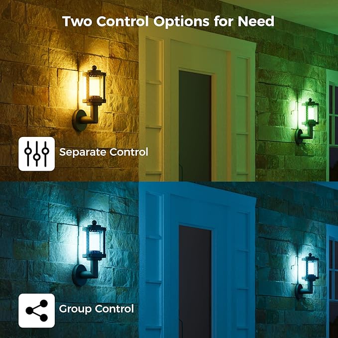 XMCOSY+ Outdoor Wall Lights, 1100LM Smart Porch Lights Outdoor, RGBCW LED Outdoor Sconce Lights, WiFi APP Control, Compatible with Alexa, IP65 Waterproof Exterior Lighting Fixtures, 2 Pack