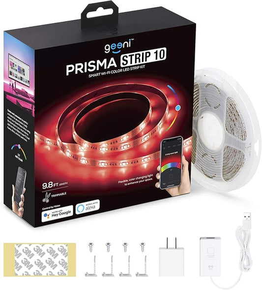 Geeni Prisma Strip 9.8 ft Smart LED Strip Lights, Indoor/Outdoor Adhesive Strips, Lights for TikTok, Alexa & Google Home Compatible. No Hub Required (3M Light Strips)