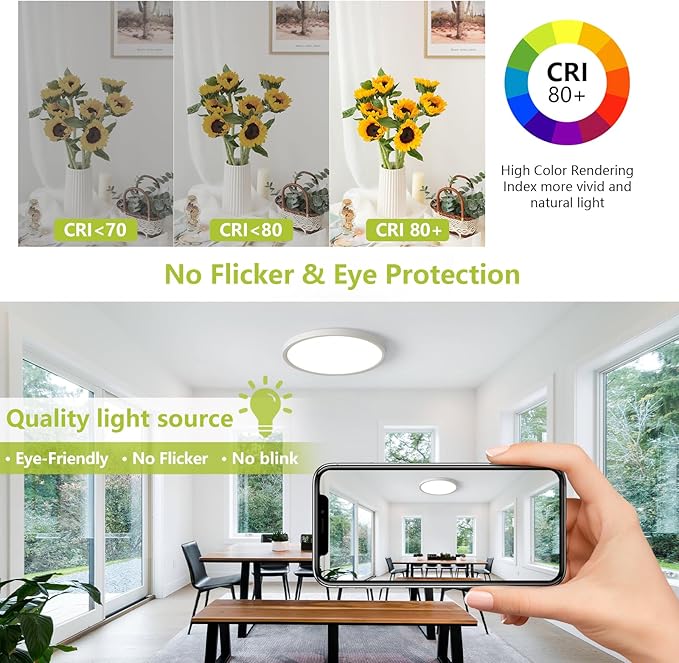 23.7 Inch Large LED Flush Mount Ceiling Light Fixtures- Dimmable & 3 CCT Modes(3000/4000/6000K), 50W 5000LM, Ultra-Thin Low Profile Ceiling Light for Living Room, Kitchen, Office, White