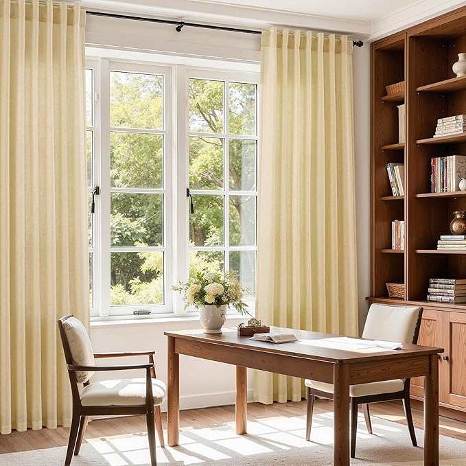 Nanspring Cream Yellow Curtains 96 Inch Length 2 Panels Set for Living Room Linen Light Filtering Modern Farmhouse Curtain Back Tab and Rod Pocket Privacy Sheer Drapes for Bedroom Office 52x96