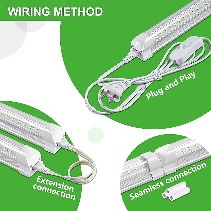 Skymoatled 2Pack 8FT LED Shop Light Garage Lights,100W 6000K 15000LM White Light,Hanging/Surface Mount,Plug and Play,Super Bright T8 Tube Light,Linkable LED Shop Lights for Warehouse Workshop Basement