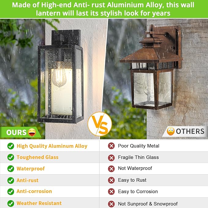 MAXvolador Outdoor Wall Sconce, Extra Large Exterior Waterproof Wall Lantern Lighting Fixtures, Black Porch Lights, Anti-Rust Wall lamp, 2 Pack