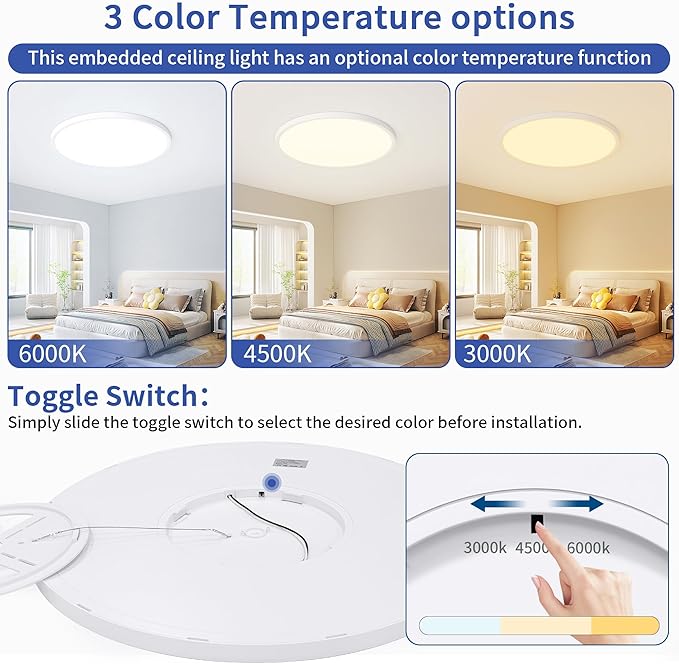20 inch Led Ceiling Light, Ultra Thin Dimmable Flush Mount Ceiling Light, 3000K/4000K/6500K Selectable Round Ceiling Lamp for Bedroom Kitchen Living Room,White