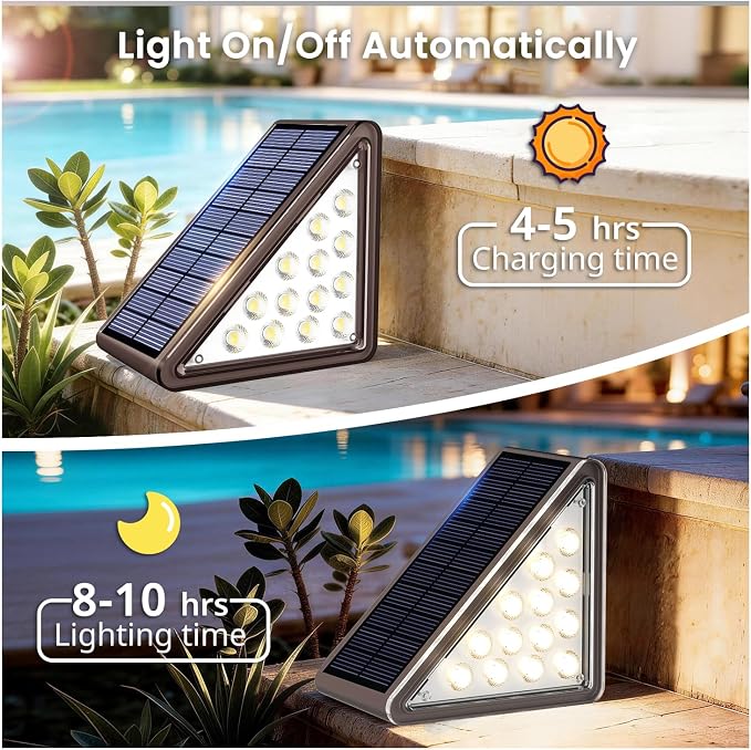 JEJOT Solar Step Lights Outdoor Waterproof IP65,Cool White Brown Solar Stair Lights, Outdoor Light Decor for Stair, Deck, Step, Porch and Outside Patio, 8 Pack