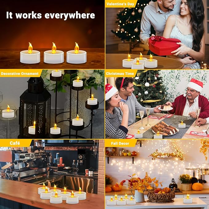 100 Pack LED Tea Lights Bulk, Realistic Flickering Battery Candles (200+ Hours), Warm Amber Flameless Votives for Church Vigils, Restaurant Ambiance, Spa & Wedding Reception (Warm Yellow)