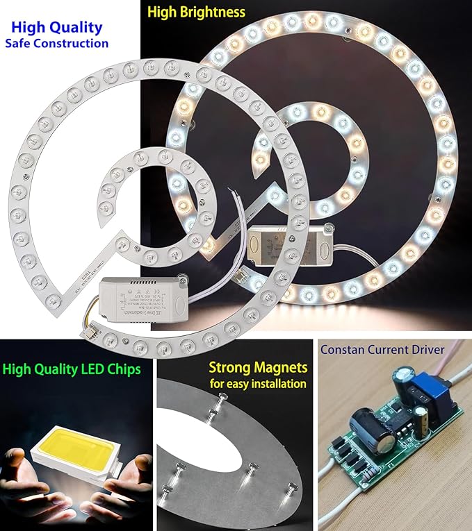 36W LED Close to Ceiling Flush Mount Fan Fandelier Retrofit Light Kit Replacement Engine Panel Board Light Bulb, 3CCT 3000K/4500K/6000K (36W)