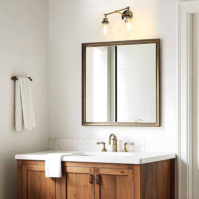 PERMO Industrial 2-Lights Wall Sconces with Dual Funnel Clear Glass Shade Double Sconce Antique Wall Sconce for Mirror Hallway Bedroom, Hardwired, E26 Base