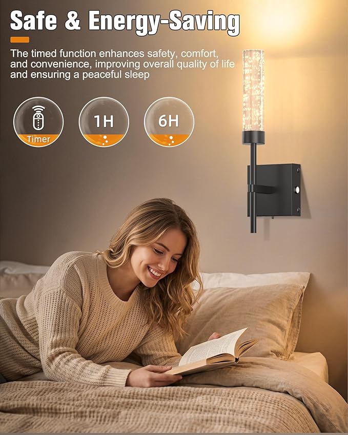 NIORSUN Crystal-Inspired Bubble Wireless Wall Sconces, 10000mAh Battery Operated Wall Sconces Set of 2, 3 Color Temps Rechargeable Wall Lights with Remote, Dimmable Wall Lamp for Living Room Bedroom