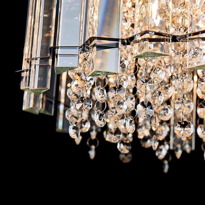 AGV LIGHTING CL026 K9 Crystal Ceiling Light Fixture, Flush Mount, Modern Design, D11 x H9.5, 4 x E12 Lights, Perfect for Living Room, Chrome Finish