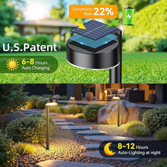 Ahaorigin 12 Pack Solar Pathway Lights Outdoor, 12 Brighter LED Solar Lights Outdoor Waterproof, Up to 12 Hrs Modern Solar Powered Path Light for Yard Garden Walkway Driveway, Warm White