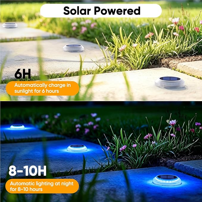 YiLaie Blue Solar Lights Outdoor Driveway Dock Deck Step Lights for Outside Solar Powered Waterproof Stick on Stair Boat Marker Walkway Pathway Sidewalk Yard Garden Warning Auto On/Off (6 Pack)
