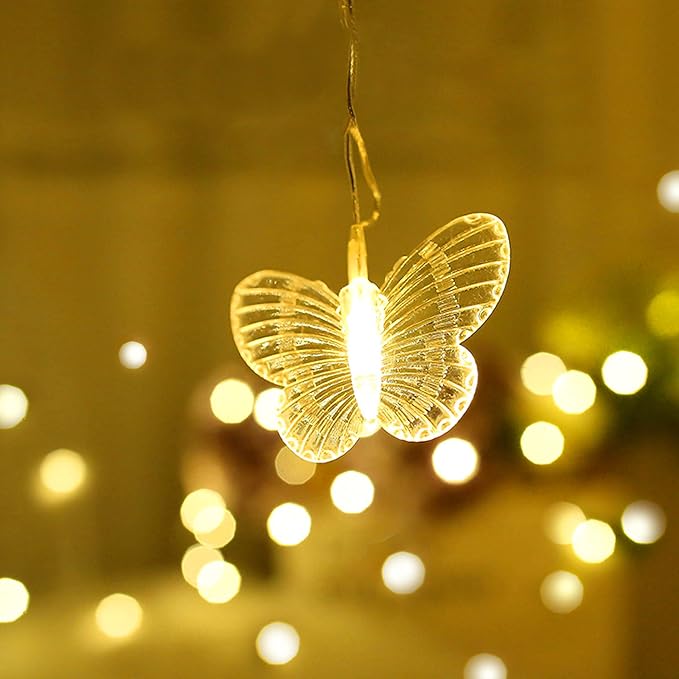 Butterfly Curtain Lights, 13ft 96 LED USB Window Fairy Lights 16 Butterflies 8 Modes Firefly Twinkle Timer String Lights with Remote for Room Bedroom Wall Ceiling Party Wedding Christmas