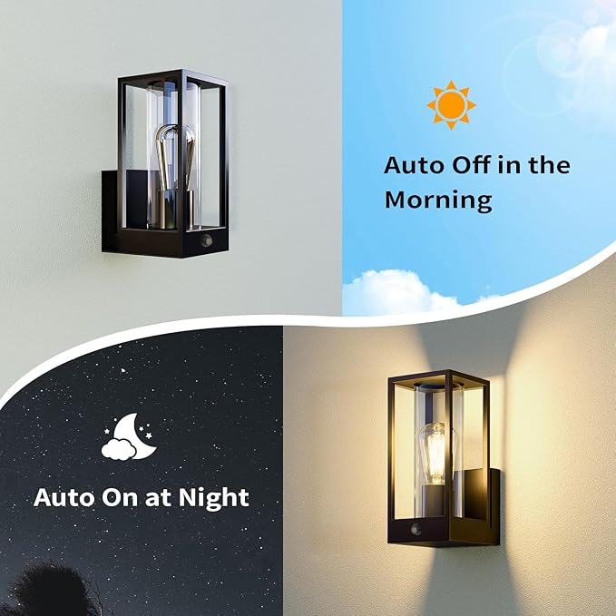Outdoor Wall Light, Dusk to Dawn Sensor Aluminum Rustproof & Weatherproof Outside Light, Modern Wall Light for Garage, Garden, Patio (Black)