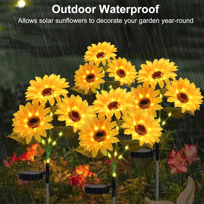 4Pack Sunflower Solar Lights Outdoor Waterproof Stake Light for Pathway | 12 Bigger Sunflower,Auto ON/Off,Garden Decorative Lights for Lawn Landscape Birthday Gifts for Mom Women