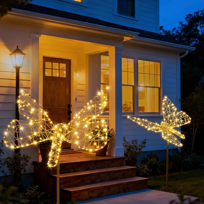 Flacchi Solar Garden Lights Outdoo Waterproofr - Butterfly Decor with 240LED, Solar Powered Iron Easy to Install for Pathway Garden Decorations Patio Decor Yard Decoration