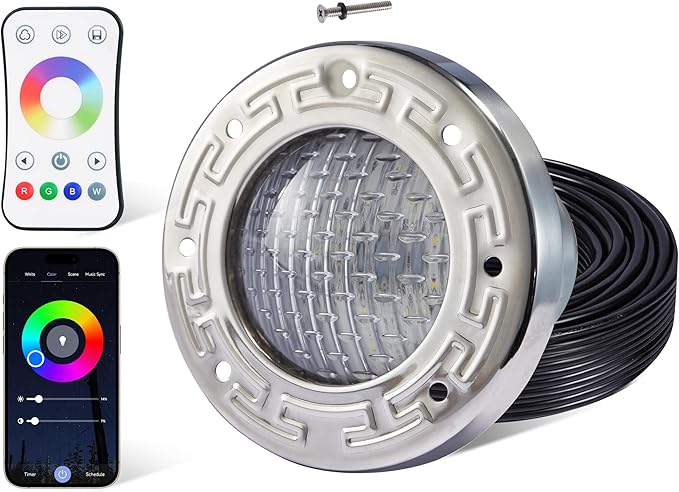 PN04DC Inground Pool/Spa Lighting System RGBW Color Change 6 Inch 50W LED, Remote/APP Control, 120V AC, 100 Feet Cord, UL Listed Transformer Included
