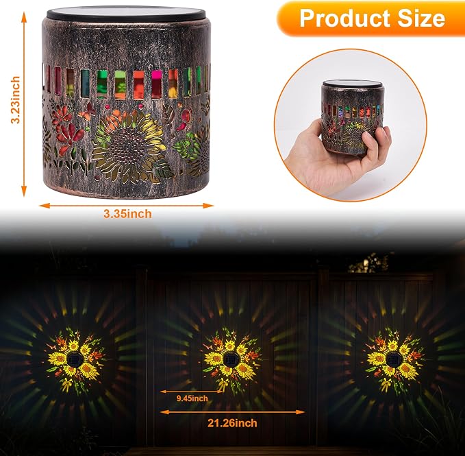2PCS Decorative Solar Sunflower Lights Outdoor, 2026 New Metal Solar Powered Outdoor Deck Step Wall Lights, Sunflower Theme Waterproof Fence Light (Colored Light)