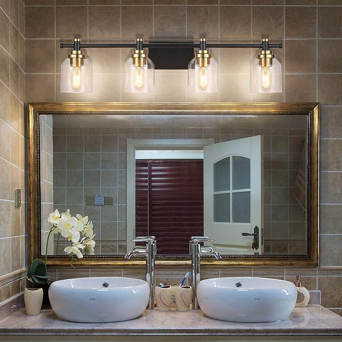 SOLFART Vintage Vanity Light Over Mirror Wall Sconce Bathroom Light Fixtures Black Brass Wall Lighting Bath Light Over Vanity