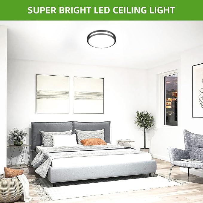 Hlite 36W 13inch LED Flush Mount Ceiling Light Fixture,3600LM Super Bright Light Fixture Ceiling Mount,Oil Rubbed Bronze LED Ceiling Light Flush Mount for Bedroom,Kitchen,Bathroom,Hallway(1Pack)