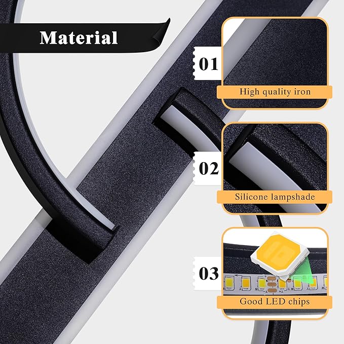 15.7" LED Ceiling Light, 2 Rings Design Flush Mount Ceiling Light with Remote Control, 35W Matte Black Dimmable 3000-6000K, Modern Light fixtures Ceiling for Bedroom Living Room Dining Room